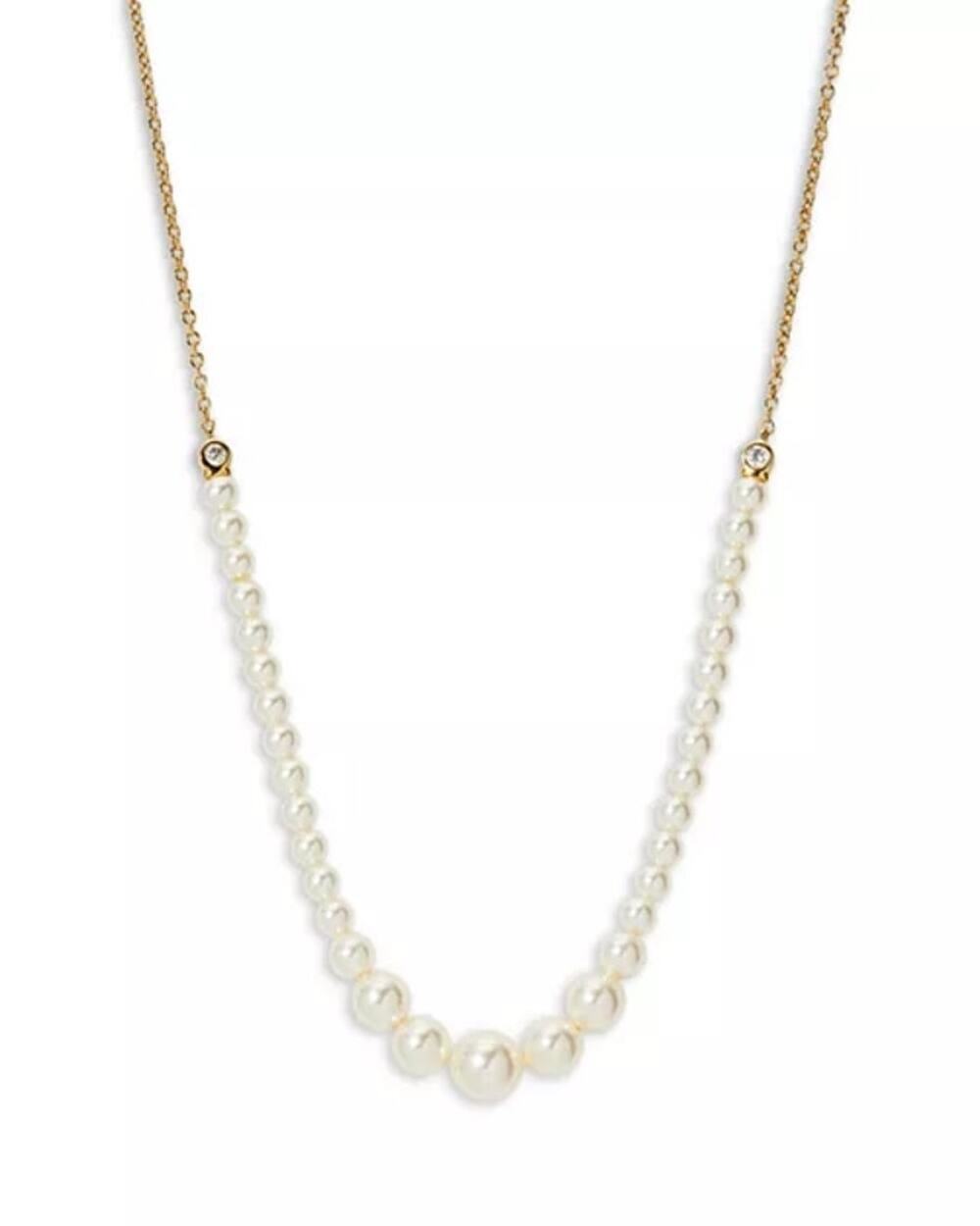 NIB Nadri Siren Cubic Zirconia & Imitation Pearl Necklace 18K Gold Plated 15-18"